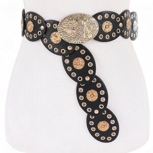 BNWT Rivets Faux Leather Statement Western Oval Buckle Belt Boho Belt
